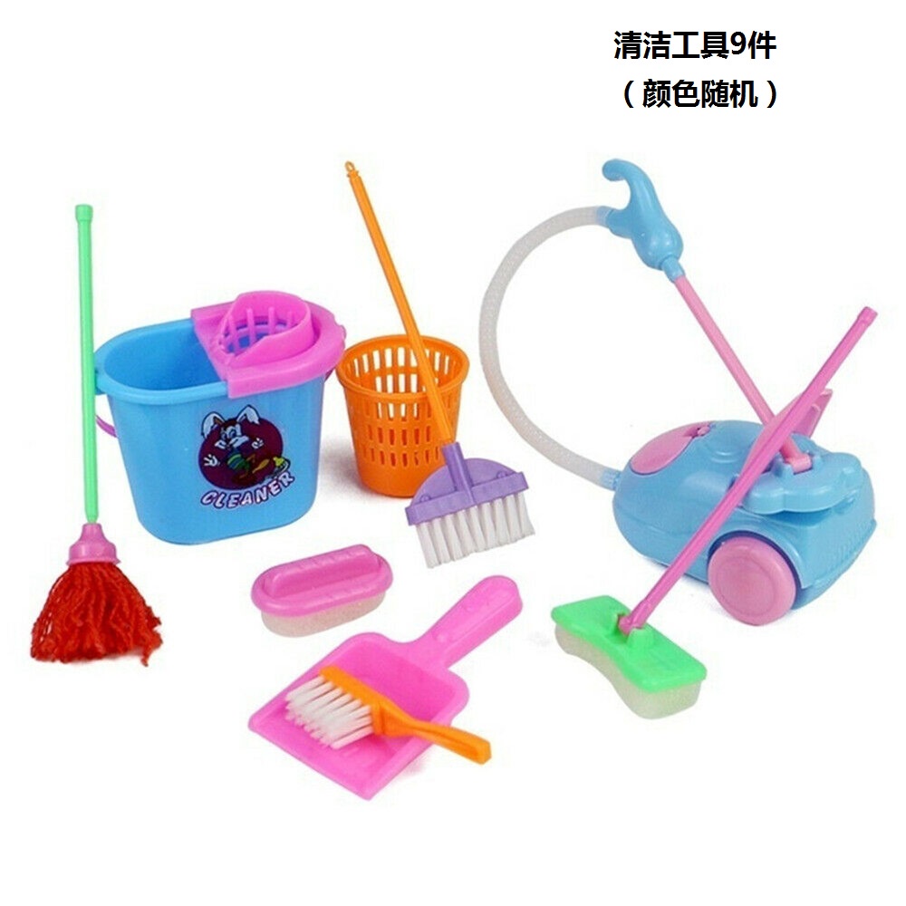 (Cod Tangding) 9pcs / Set Mainan Miniatur Peralatan Kebersihan Untuk Aksesoris Rumah Boneka Barbie