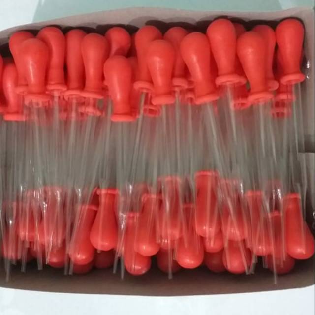PIPET TETES KACA 9CM KARET MERAH isi 100/box/kotak