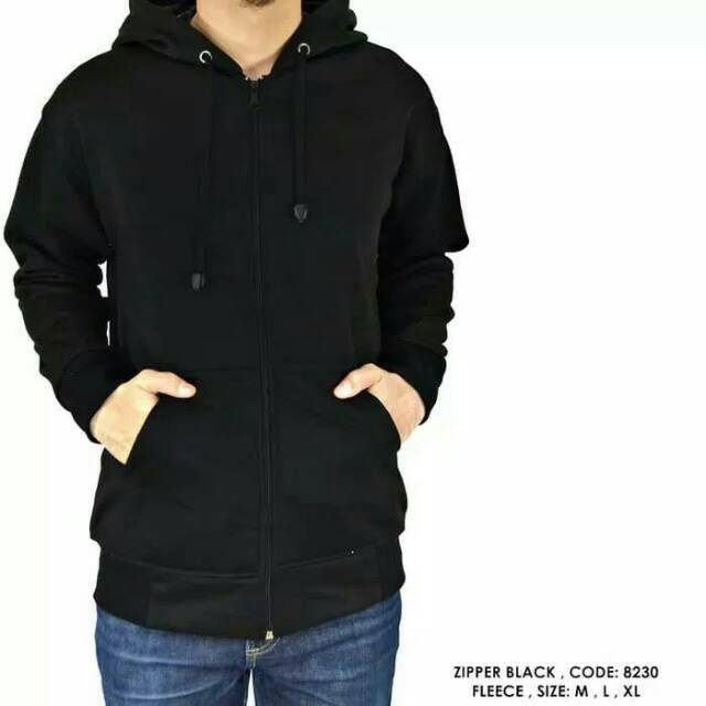 JAKET SWEATER HOODIE ZIPPER RESLETING HITAM POLOS COWOK PRIA
