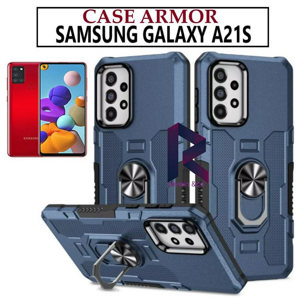 Case Armor SAMSUNG A21S Iring Cincin Magnetic Kesing Hp Protect kamera Premium Hard Case Standing Robot Pelindung Kamera