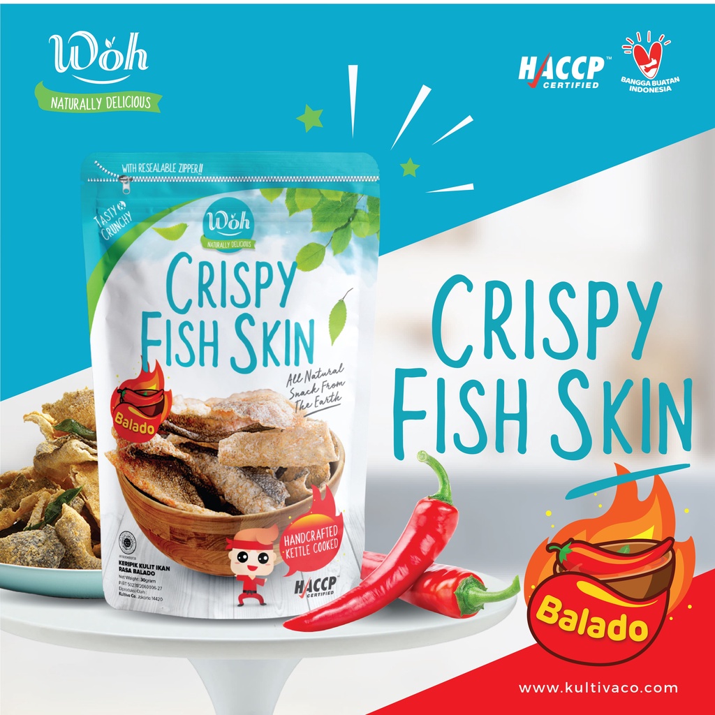 

Woh Keripik Kulit Ikan Dori, Cemilan, Snack Kulit Ikan Rasa Balado 30 gram Enak