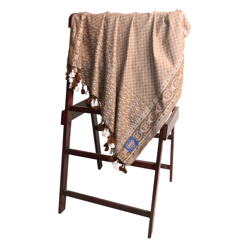 Surban Subaiyah BHS Classic Motif Jacquard Coklat Putih 01