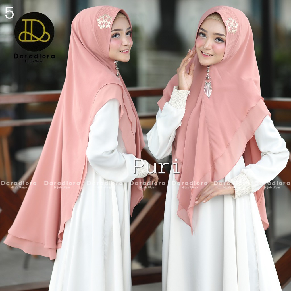 Jilbab Hijab Kerudung Khimar Ceruty CerutI  Babydoll Pet Ped Pad Antem Instan Terbaru Peach Puri by 