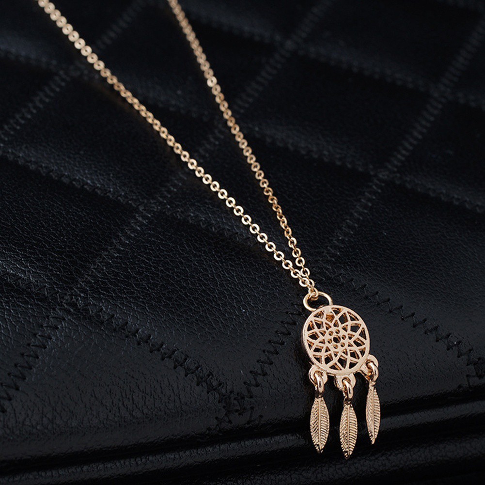 Perhiasan Kalung Rantai Bahan Lapis Emas dengan Liontin Bentuk Dream Catcher