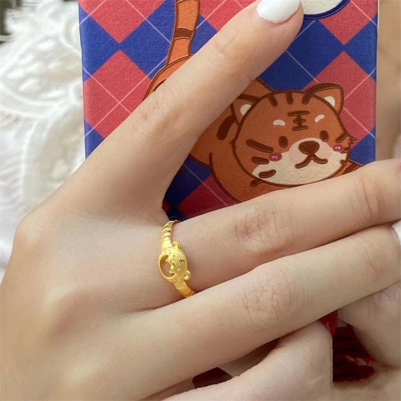 Cincin Model Terbuka Motif Kartun Harimau Warna Emas