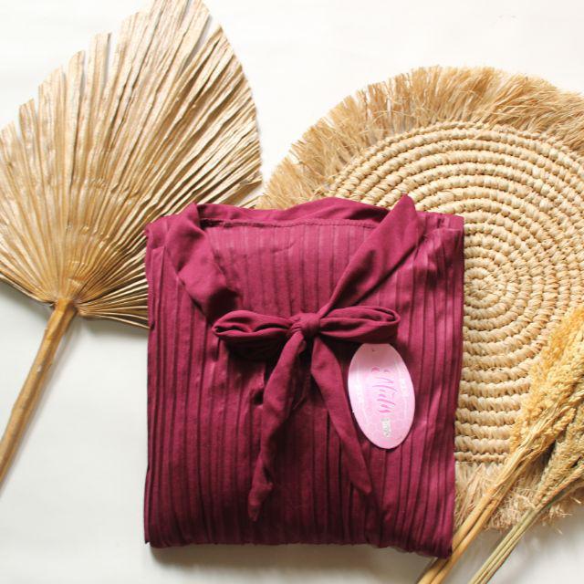 GAMIS PLISKET PITA MAYUNG JUMBO/ GAUDI  LONG DRESS PLISKET/ GAMIS DASI-Maroon