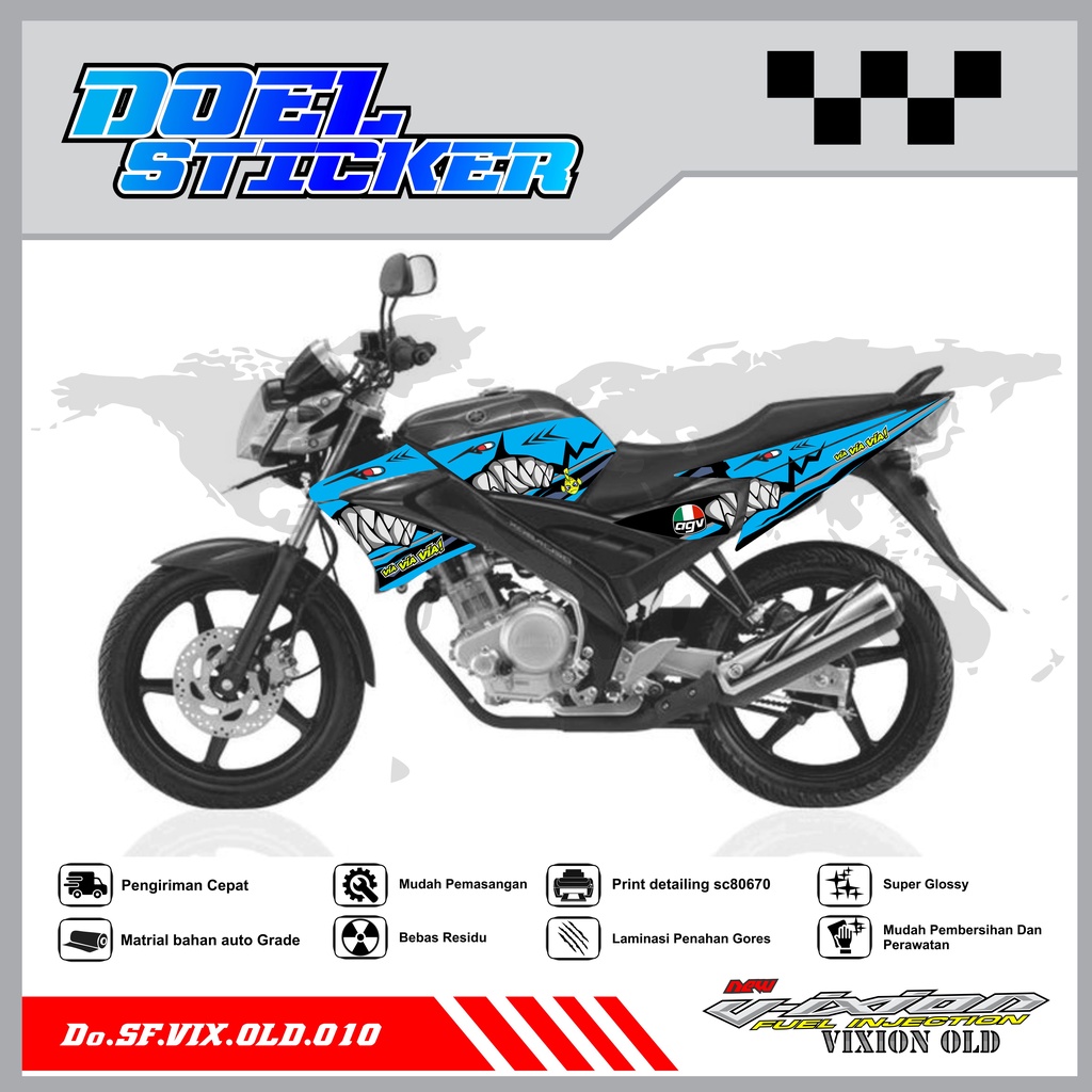STICKER STRIPING VIXION OLD LAMA - STICKER STRIPING VIXION OLD LAMA 2008-2012 VARIASI HOLOGRAM/PELANGI , CROME DOEL 010