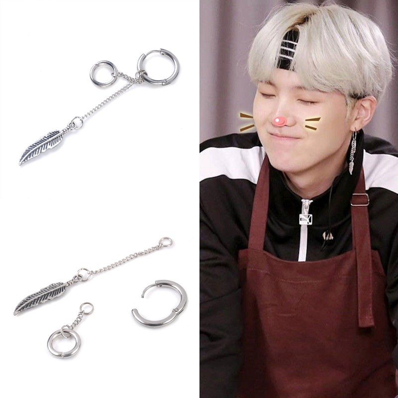 Anting bangtan korea pria model tusuk klip jepit tindik piercing telinga cowok style bts kpop suga jimin earrings gantung panjang untuk laki