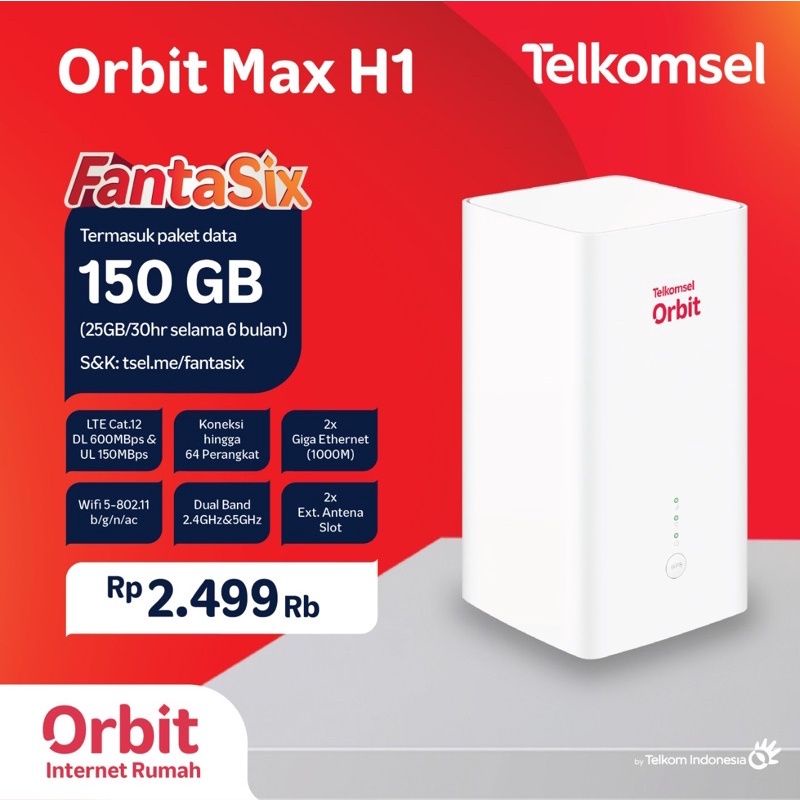 Mifi Modem Wifi HUAWEI B628 Orbit Max H1 Free Telkomsel 150GB Garansi Resmi