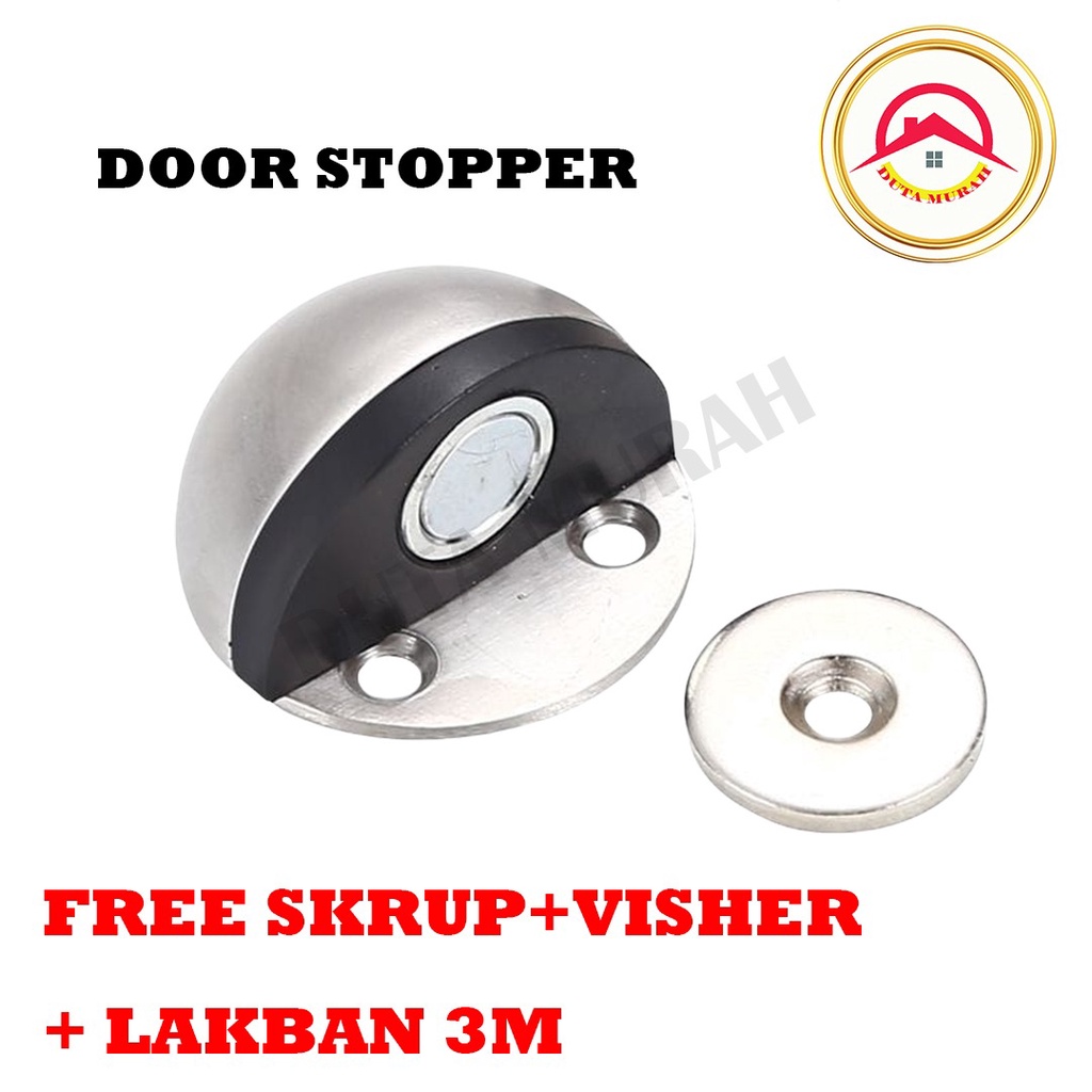 Door Stop Stopper STAINLESS Bulat / Keong Penahan Pintu Lantai Karet Pengganjal Bulat