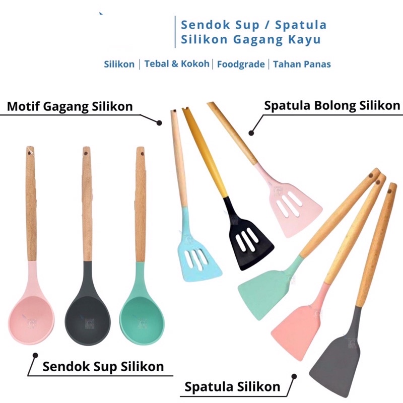 Spatula Silikon Kayu / Sendok Sup Silikon