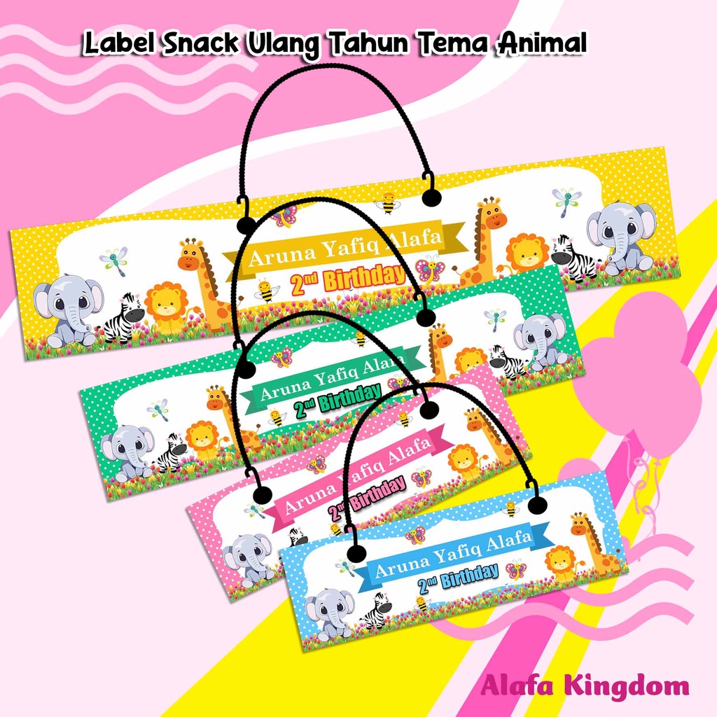 

AlafaKingdom Label Snack Ulang Tahun Tema Animal / Tas Label Bingkisan Ultah Anak