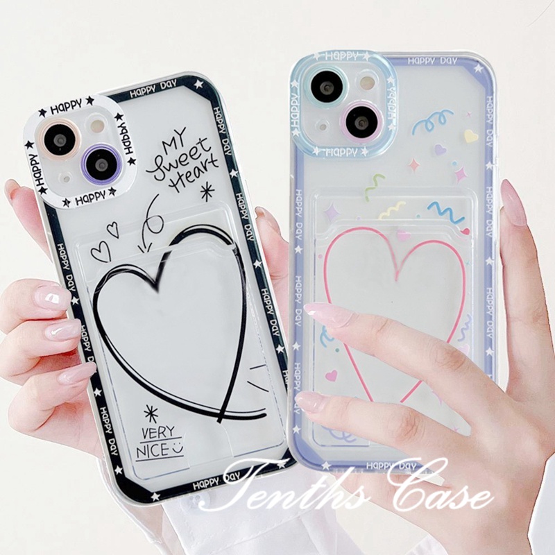 Redmi 12C A1 10C 10A 10 9A 9C 9 9T Note 12 11s 10s 9s 11 10 9 8 Pro Poco X3 NFC X3Pro X3 Mi11 12 Lite 11T Pro Sweety Heart Card Holder Phone Case Soft Clear Cover