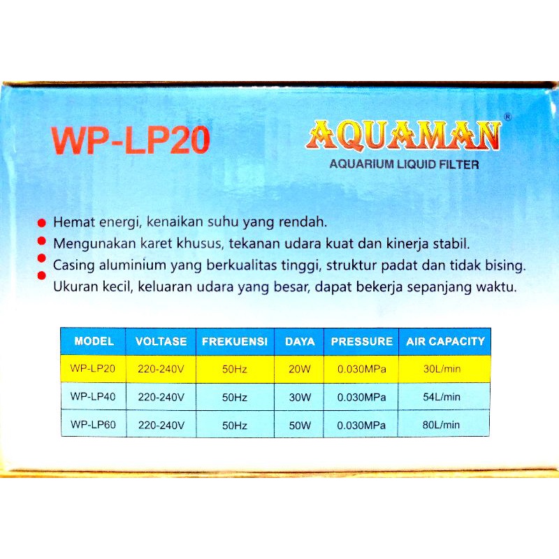 POMPA UDARA AIRPUMP AERATOR BLOWER AQUAMAN WP LP 20