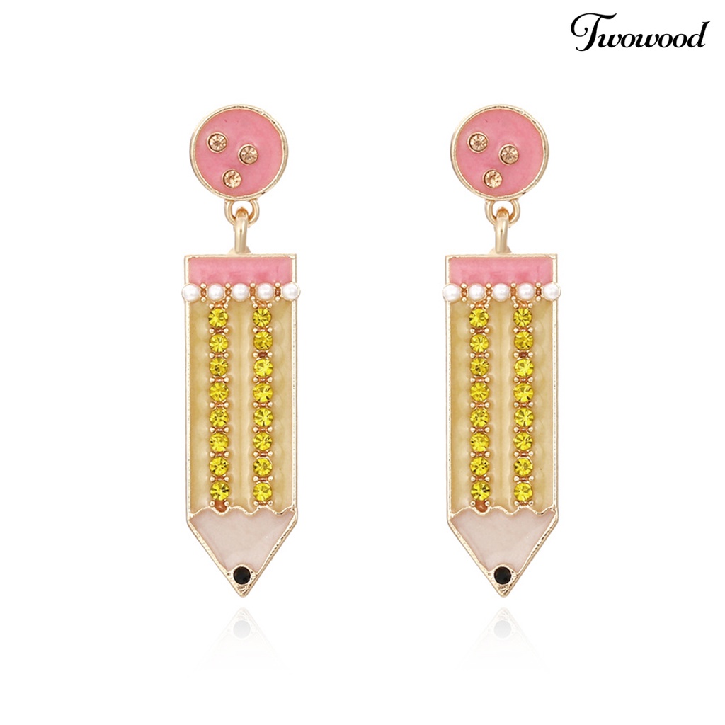 1 Pasang Anting Stud Mutiara Berlian Imitasi Bentuk Pensil Untuk Kencan