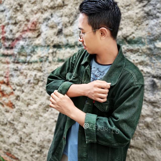 jaket denim hijau army distro cebok
