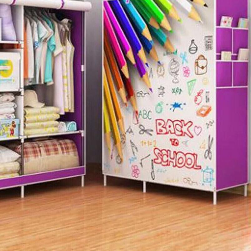 Lemari pakaian rak baju lemari kain rak besi lemari portable anak lemari baju