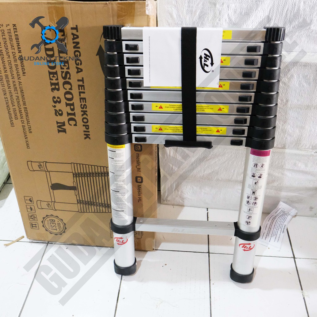 Tangga Lipat Teleskopik Type I 3.2M HNL H&amp;L HL SINGLE Aluminium / Tangga Telescopic Ladder I 3,2 Meter