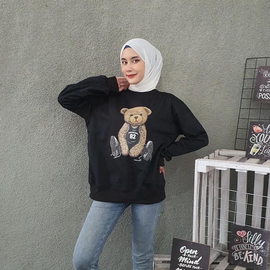 Umar Denim HoodieTedy Bearr 82 Sweater Hoodie Motif Kartun Bear