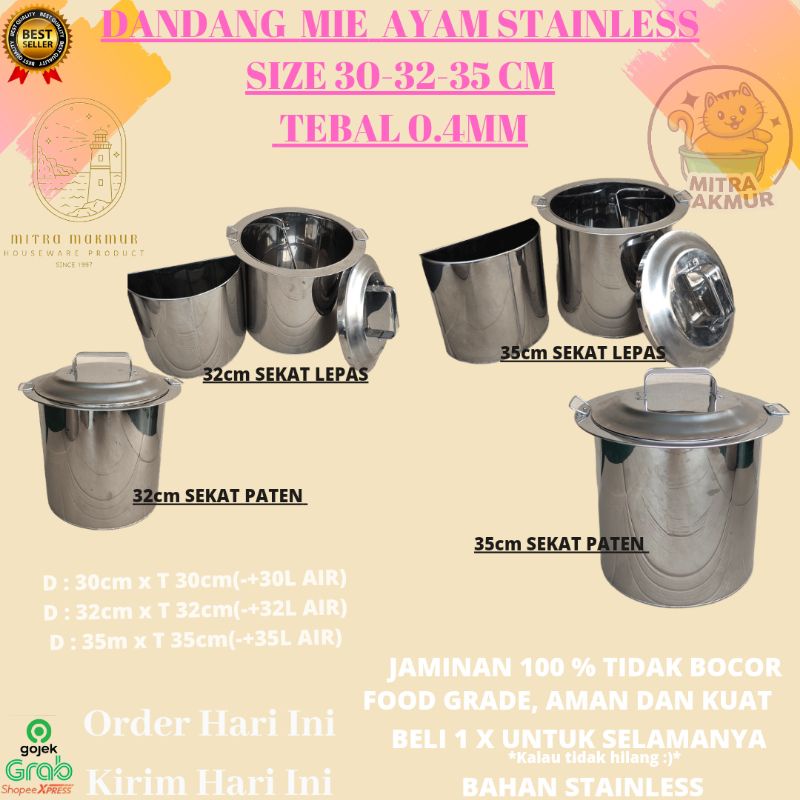 STAINLESS - Panci Mie Ayam / Dandang Sekat Paten dan Lepas Uk 32-35Cm