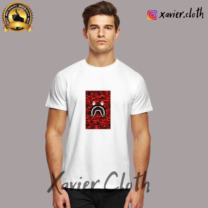 Premium Kaos Baju Tshirt Bape shark red army - Tshirt Bape - Bape Hiu - Custom Kaos - Best Quality