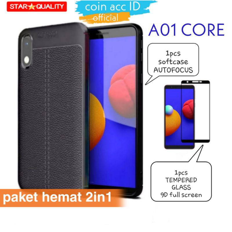 (ready stok) SAMSUNG A01 CORE 2in1 carbon case + tempered glass - silicon/casing/A 01 core