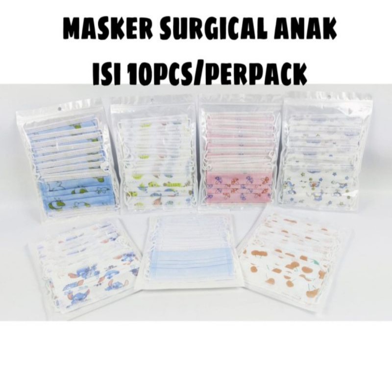 Masker Medis Anak 3ply Earloop Isi 10 - Masker Surgical Disposable Mask Anak Earlop Bedah Medis