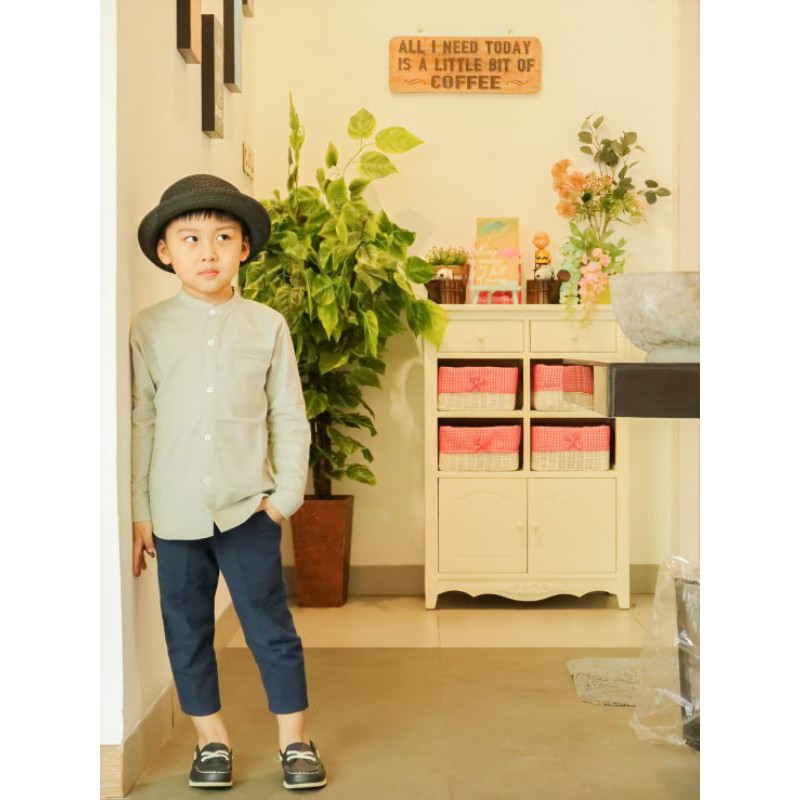 Yobebee Kemeja Linen Anak Laki Laki Tangan Panjang Usia 2 3 4 5 6 Tahun Baju Atasan Kids Polos Model Casual Formal Koko Chiangi Shirt Couple Kembaran Anak dan Ayah