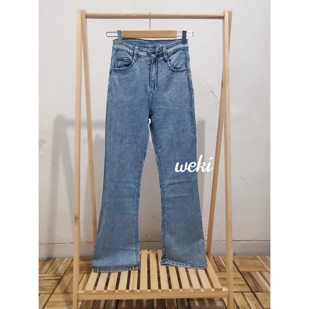 WEKI  Celana Jeans Cutbray  Wanita Highwaist Polos