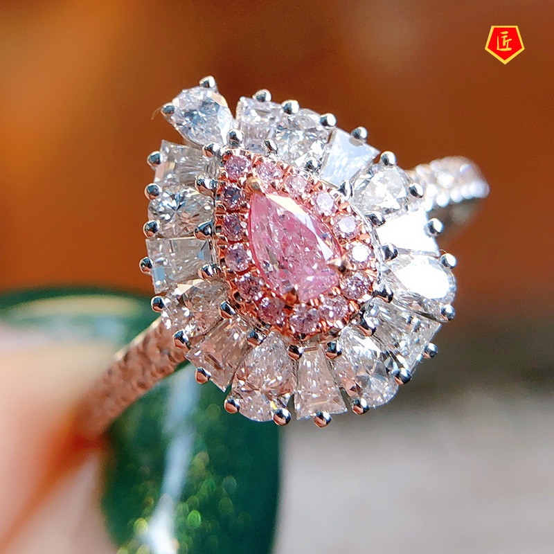 [Ready Stock]Fashion Personality Pink Diamond Ring Advanced Colorful Crystals