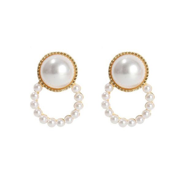 anting fashion s925 simple pearl circle earrings (1h5) jan244