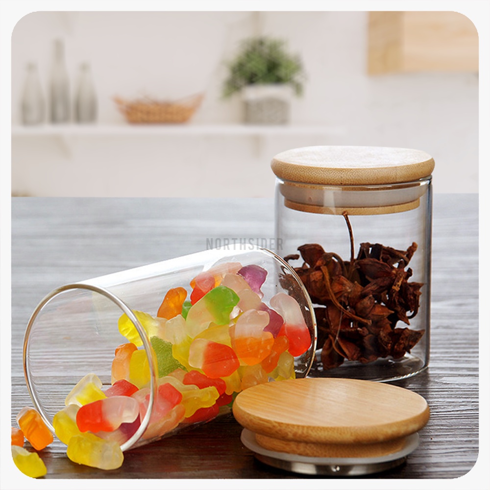 TEMPAT TEH BUMBU KACA TUTUP BAMBU | MINI GLASS JAR CANISTER