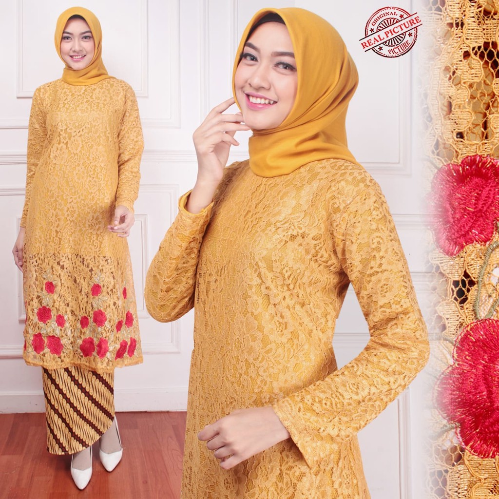 HOPYLOVY - Setelan Kebaya Wanita bahan Brukat Premium Nuraini Gliter