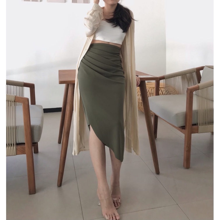 Abby Fey Midi Skirt Rok Asimetris Korean Casual