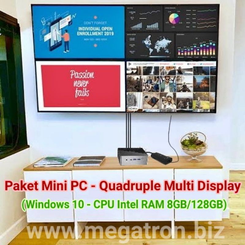 Paket Mini PC Windows 10 bisa 4 Display monitor - tampil beda-beda
