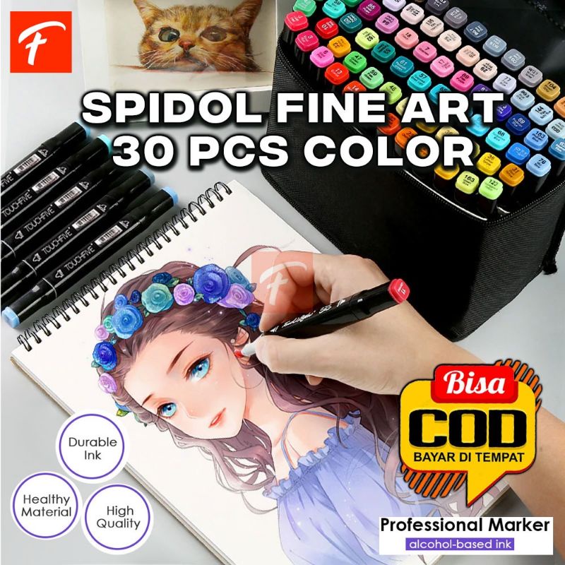 TOUCHNEW BV Spidol Dual Side Fine Art Marker 30 Color Spidol Dua Sisi Spidol Mewarnai Anak Lengkap , Spidol Dual Side Fine Art Marker 30 Color