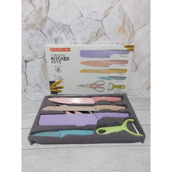 Pisau Set 6 In 1 Stainless Anti Lengket Evcriverh Knife Set 6 Warna