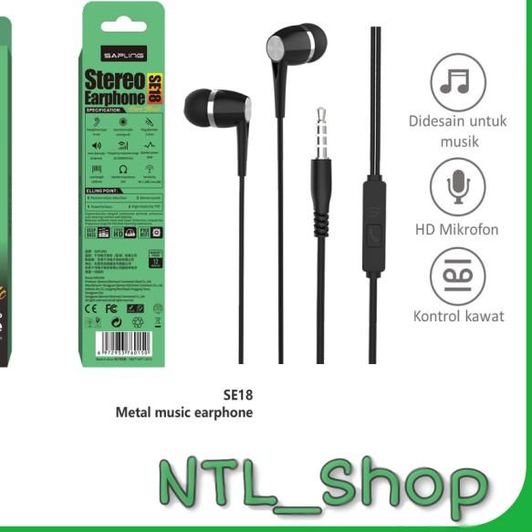 ➸ Sapling SE18 Earphone Kabel Jack 3.5mm- Headfree Sapling SE18 ֍