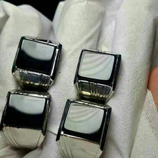 Batu cicin Black Onyx kotak ring monel