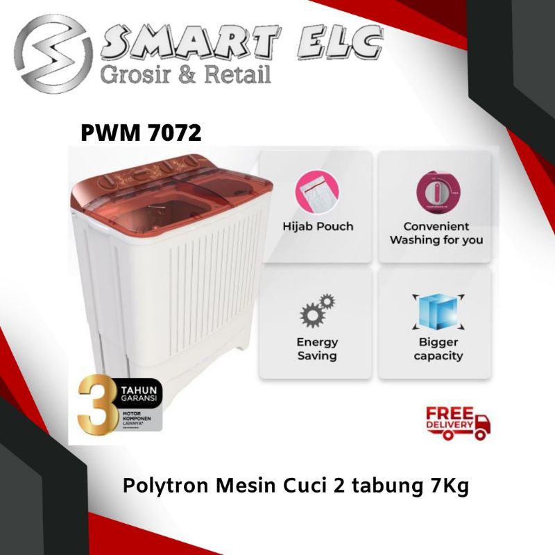 Polytron Mesin Cuci 7KG 2 tabung PWM 7072 Transparan
