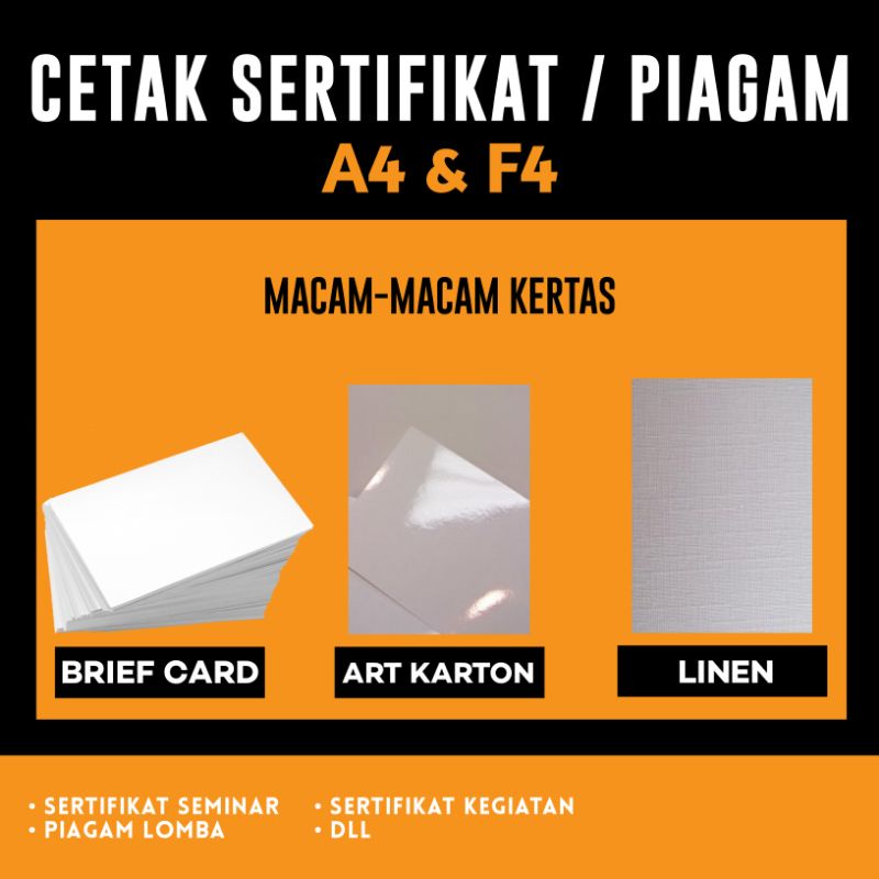 CETAK SERTIFIKAT PIAGAM CUSTOM, SERTIFIKAT SEMINAR- PIAGAM PENGHARGAAN - SERTIFIKAT/ PIAGAM