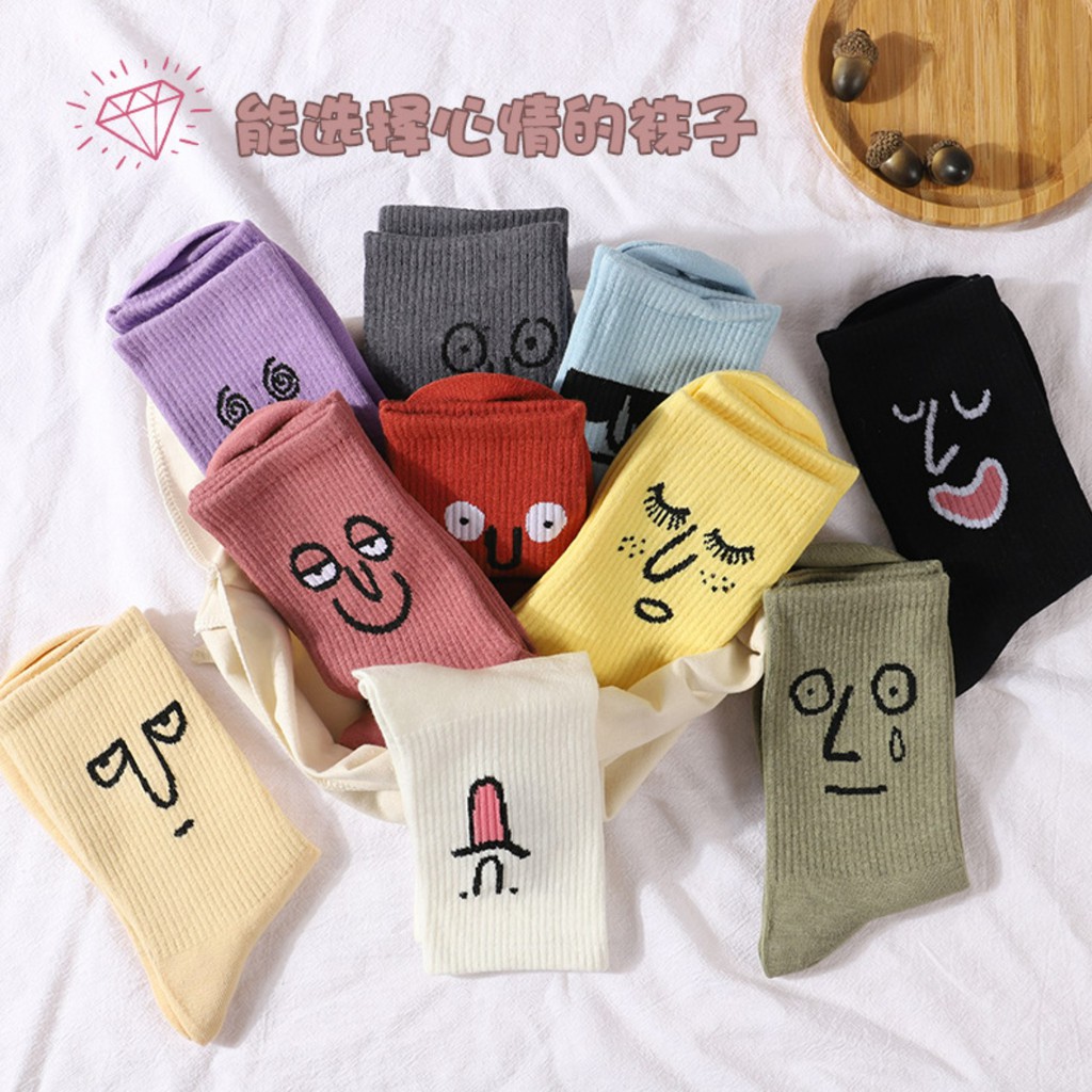 KK-71 kaos kaki wanita cotton tebal face emoticon emoji olahraga import jepang korea japan