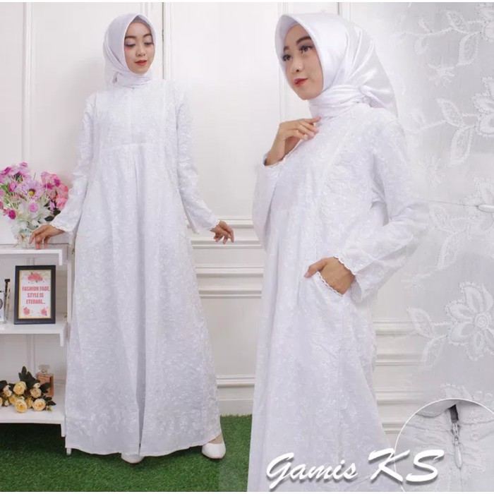 Gamis Putih Katun Paris - Gamis Ihrom - Perlengkapan Haji Wanita