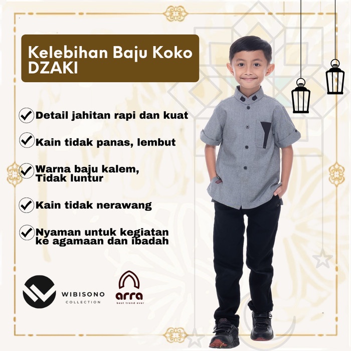 Baju Muslim Koko Anak Laki Laki YU19 Lengan Pendek Terbaru Umur 3 Sampai 12 Tahun Terbaru Original DZAKY 2