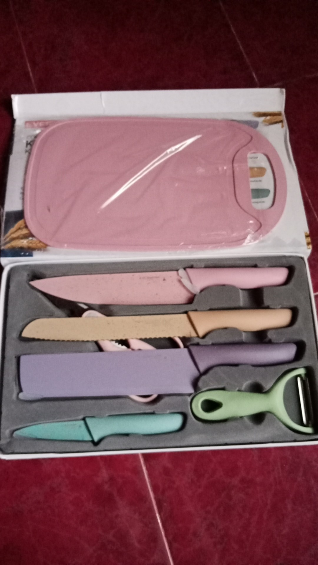 Pisau Set Dapur Kitchen Knife Rainbow Set 6pcs Warna Warni Parutan Peeler Pisau Roti Gunting