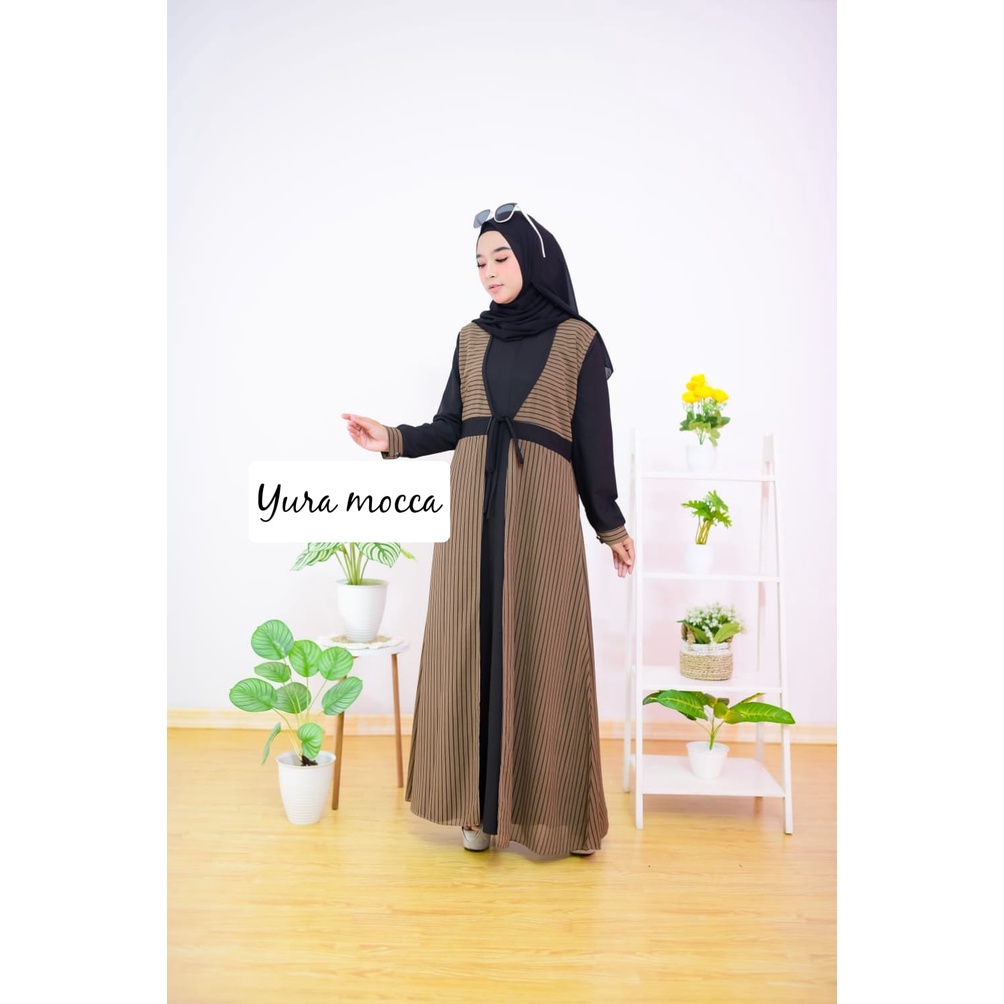 Gamis YURA SET CARDIGAN 2in1 2 in 1 dress renda maxidress shakila ceruty busana muslimah baju muslim wanita fashion grosir ecer reseller dropshiper