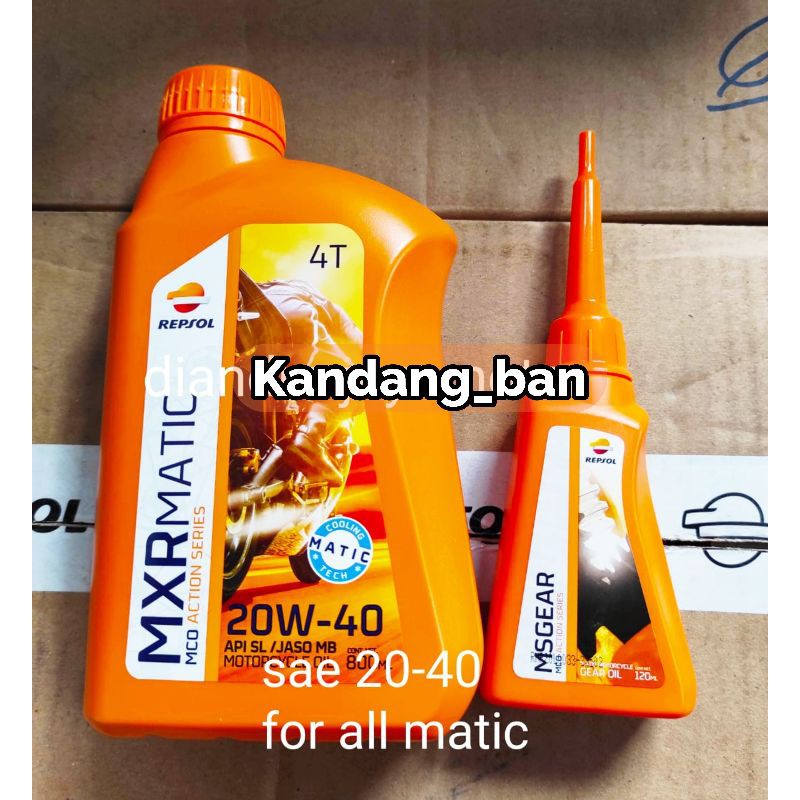 PAKET OLI MATIC REPSOL MXR MATIC 20W-40 0.8L + OLI GARDAN REPSOL 120 ML UNTUK SEMUA MATIC