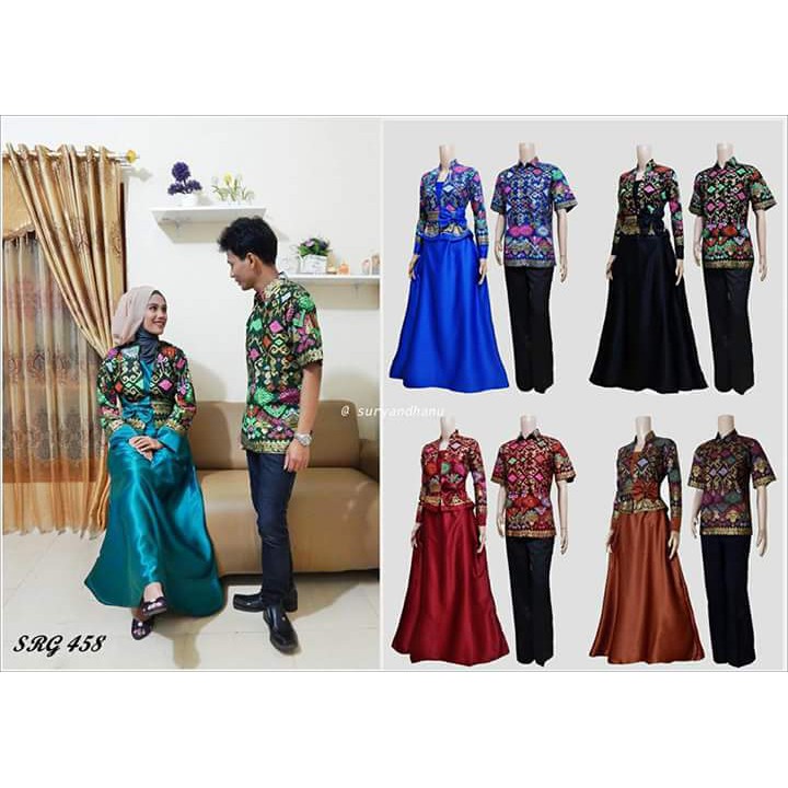 SRG 458 Sarimbit Gamis batik Prada couple pasangan maxi dress pesta kondangan undangan keluarga