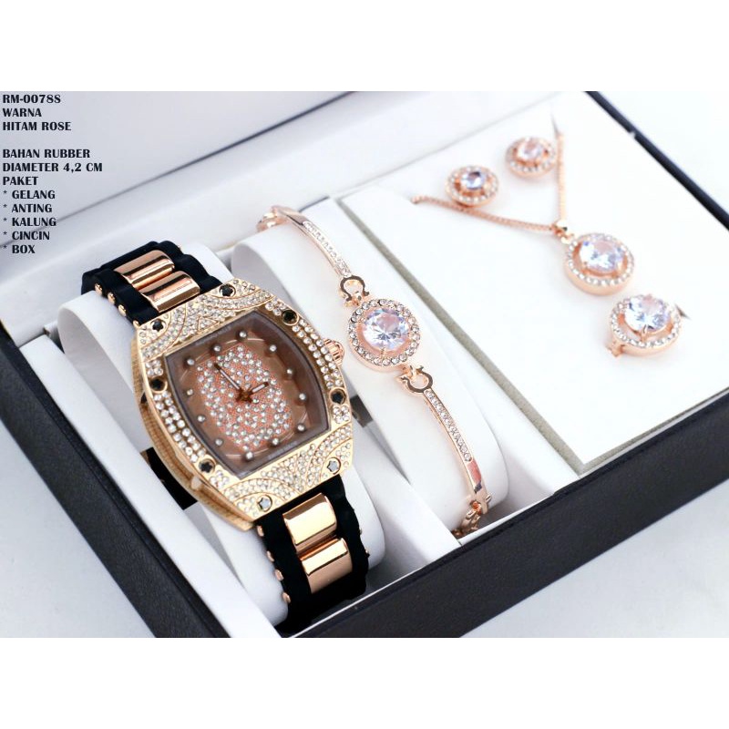 COD JAM TANGAN DEWASA WANITA SATU SET KALUNG ANTING GELANG KEREN SESUAI DENGAN FOTO
