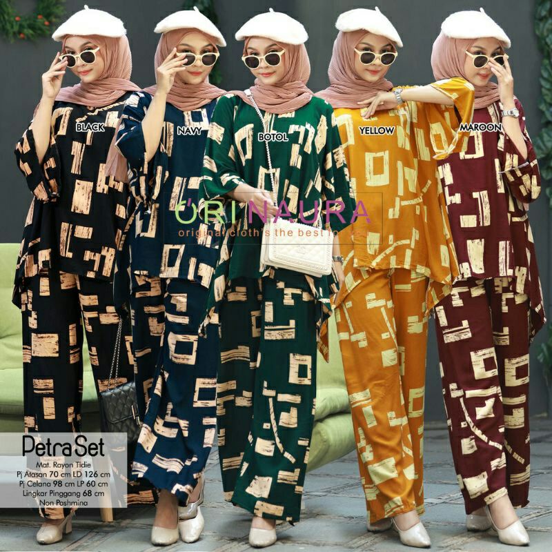 Daster Arab Petra Set || One Set Batwing Waka Waka Jumbo Setelan Celana Kulot Big Size Fashion Batik